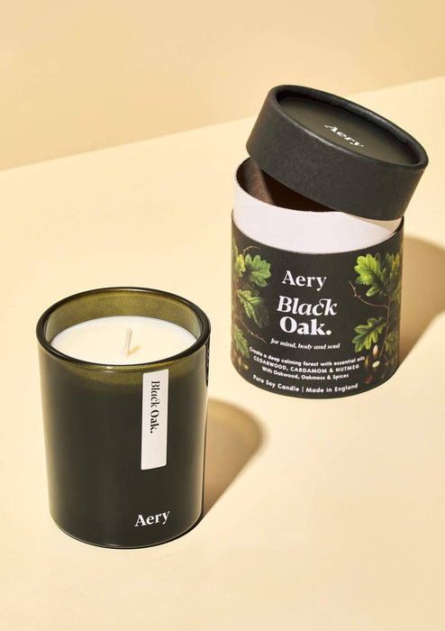 Black Oak Scented Candle - Cedarwood Cardamom and Nutmeg Botanical Aery Wholesale