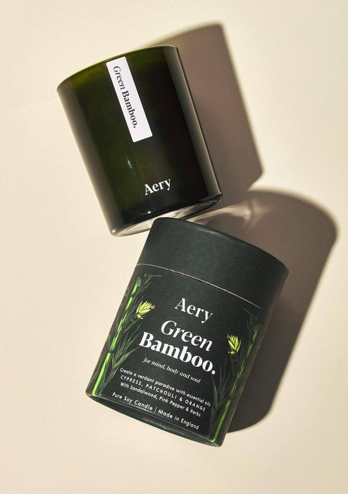 Green Bamboo Scented Candle - Cypress Patchouli and Orange Botanical Aery Wholesale