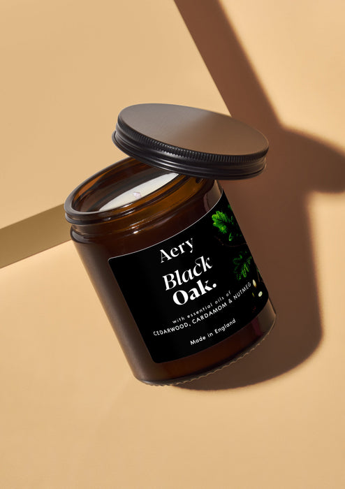 Black Oak Scented Jar Candle - Cedarwood Cardamom and Nutmeg Botanical Aery Wholesale