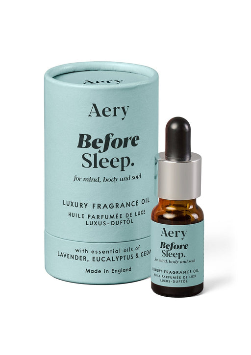 Blue Before Sleep fragrance oil by Aery displayed next to product packaging on white bacground