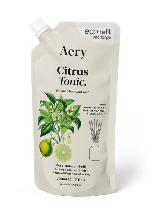 Cream Citrus Tonic reed diffuser refill pouch by aery displayed on white bacground 