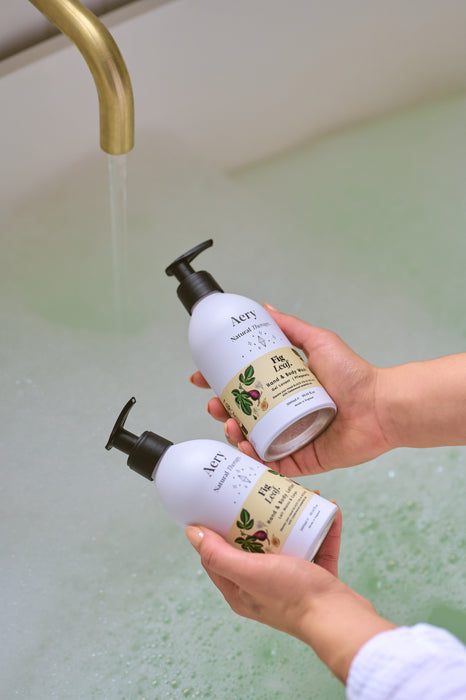 Cream Fig Leaf hand and body duo by aery held inland's over bubble bath 
