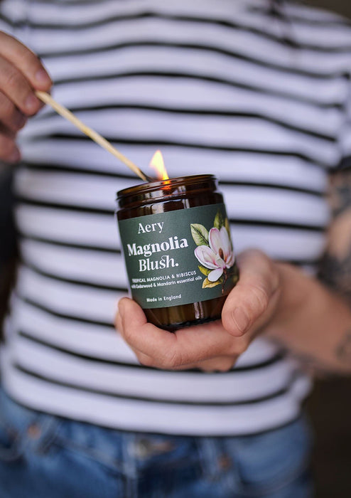 Magnolia Blush Scented Jar Candle - tropical magnolia & hibiscus with cedar & mandarin essential oils Aery Wholesale 