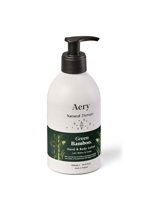 green bamboo body lotion in white bottle